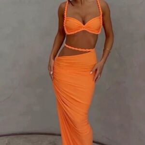 Orange maxi skirt and top set